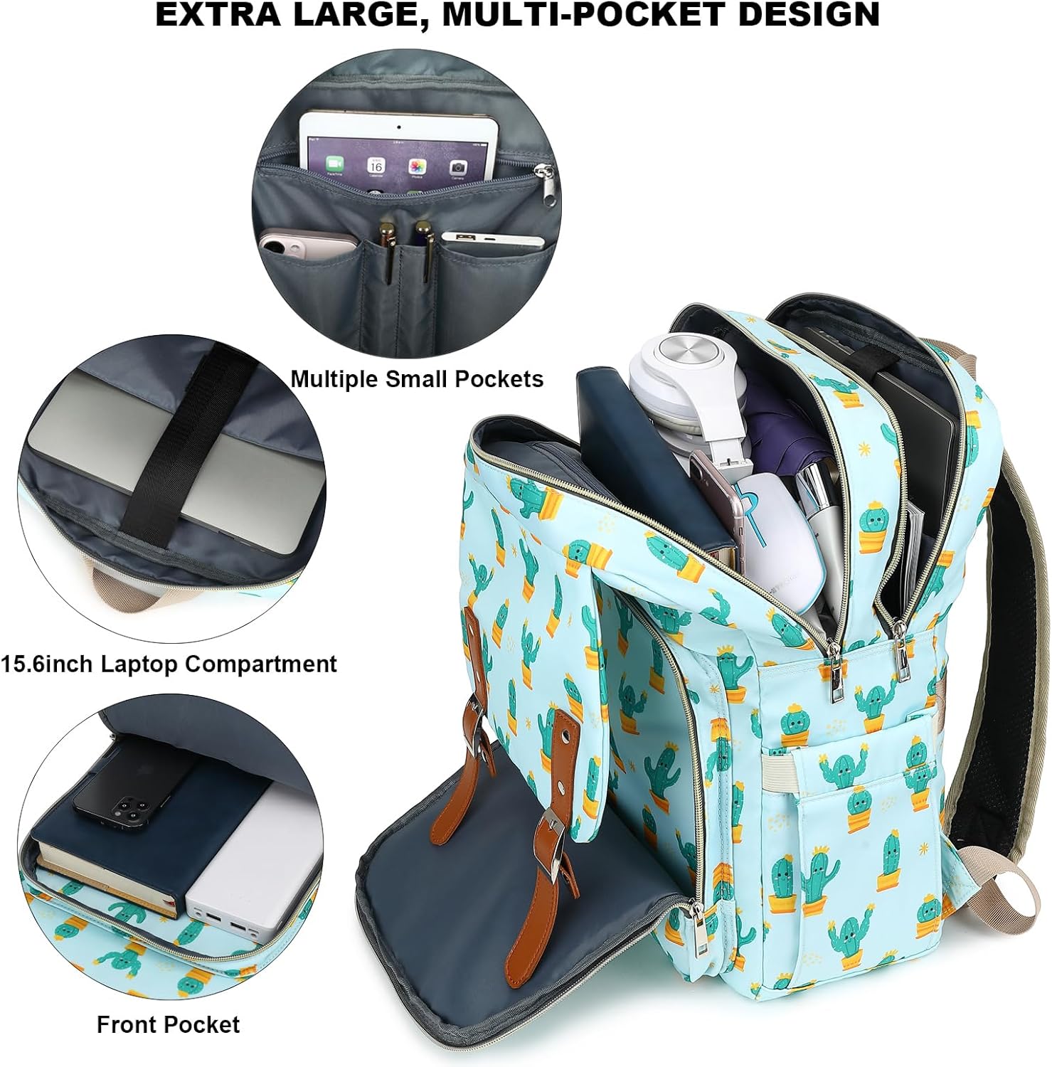 Fuyicat Cactus Laptop Backpack for Women Men Travel Business Work, Girls Boys School Backpack College Bookbag Fit 15.6 Inch Notebook - Image 2