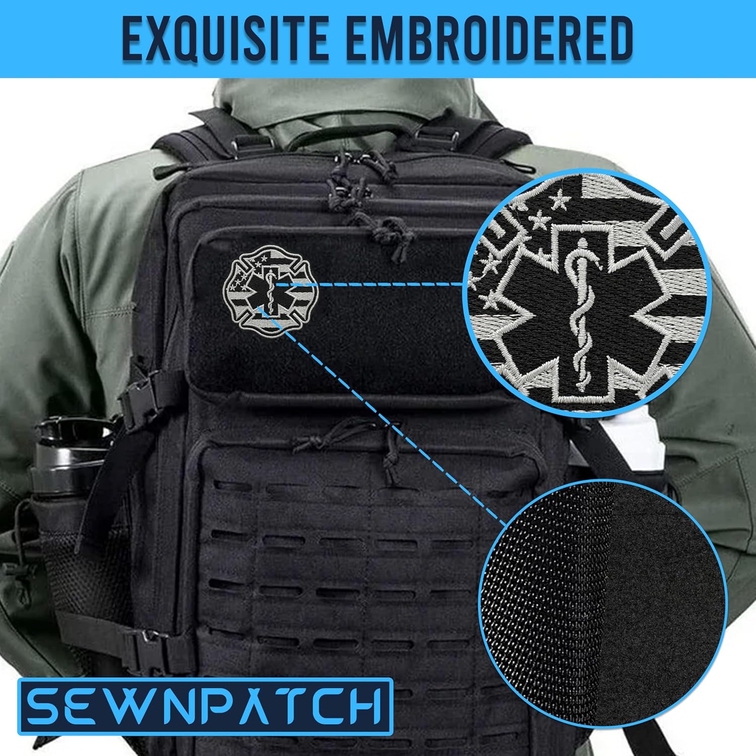 Star of Life EMS Fire Fighter Hook and Loop Patch for Backpacks Hats Vest Dog Harness Bags, Size 3" Sewing Patches, Tactical Appliques for Clothes,Embroidery Patch, Gifts for Firemen Paramedic