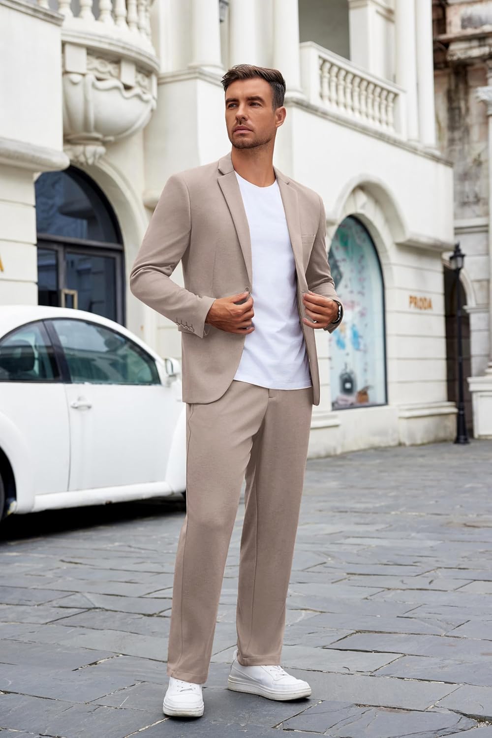 COOFANDY Men's Suits 2 Piece Slim Fit Suit Set 2 Button Lightweight Casual Knit Blazer Suit Jacket Pants - Image 3