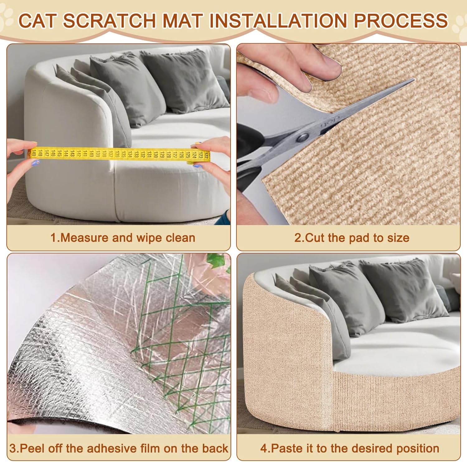Cat Scratch Mat,118.5"x15.9" Trimmable Self-Adhesive Cats Scratch Carpet,Couch Protector from Cats Claw, Cat Scratch Furniture Protector, Indoor Furniture Protection for Chair, Wall, Sofa (Beige)