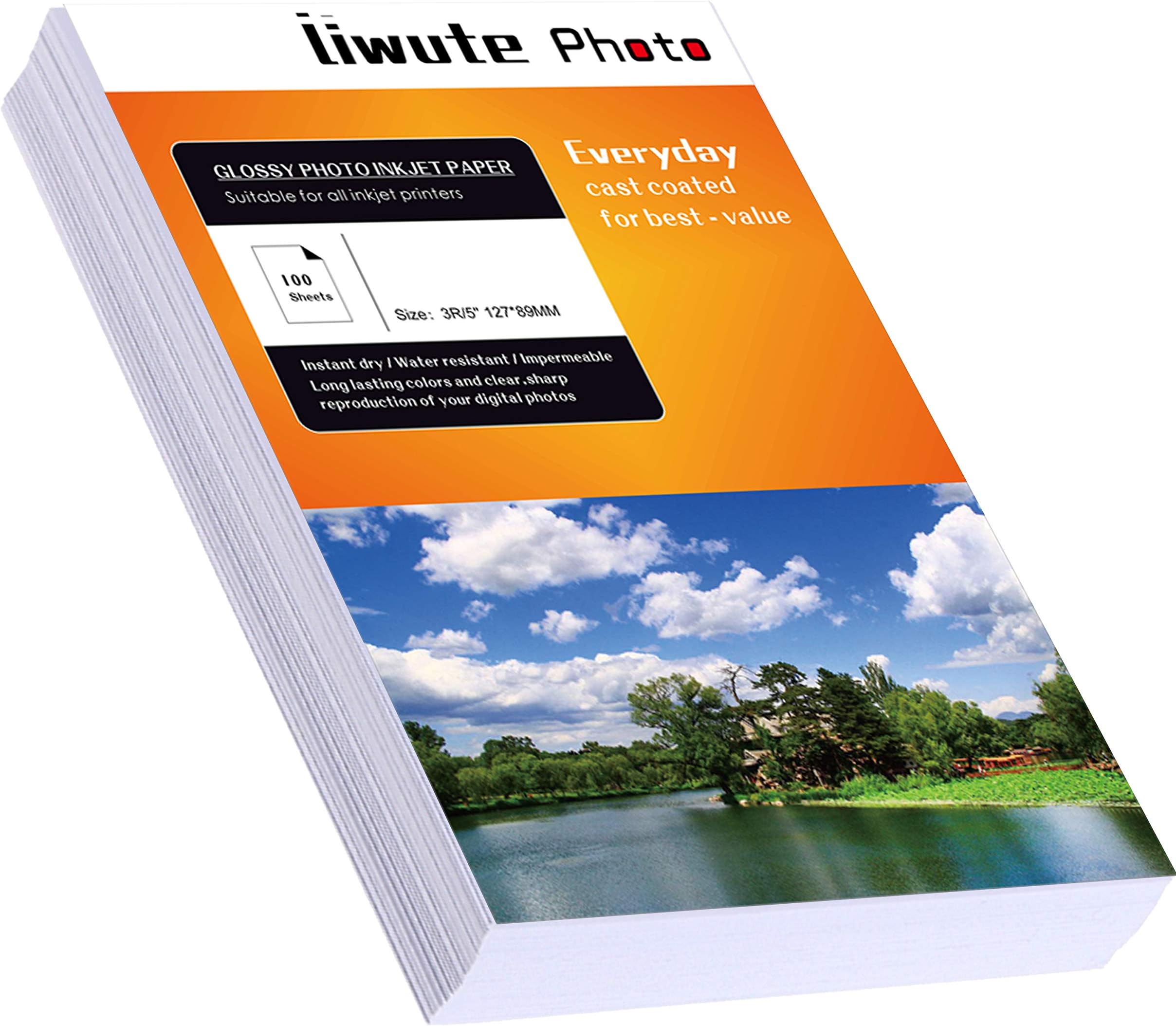 LIWUTE Glossy Photo Paper 100 Sheets 3.5" x 5" Photo Paper High Glossy Vivid Color Waterproof Photographic Paper Works with all Inkjet Printers