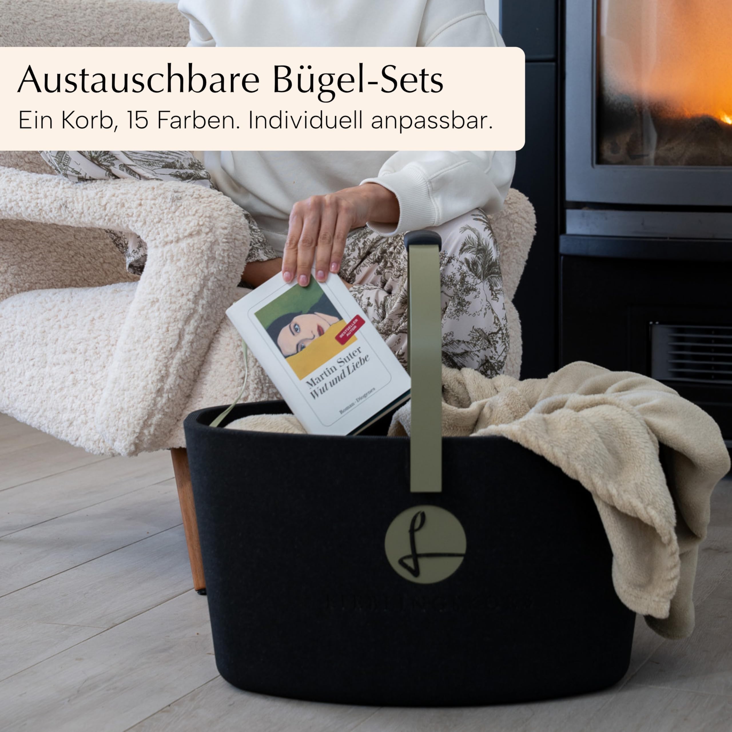 LIEBLINGSKORB Original black champagner - inkl. Deckel, Einlegeboden und Transportring - ultraleichter, kippsicherer & formstabiler Einkaufskorb - Made in Germany - thermoisolierend & abwaschbar