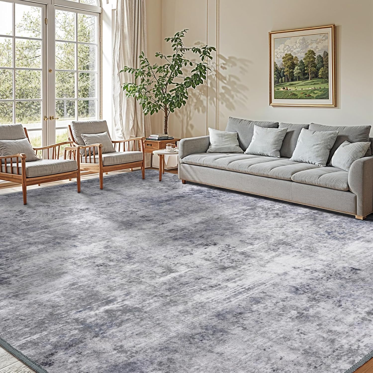 8x10 Area Rug for Living Room, Machine Washable Low Pile Rug Non Slip Foldable Large Soft Area Rug for Bedroom Under Bed,Dining Room Clearance, Big Carpet(Gray/Blue,8'x10') Gray/Blue 8' x 10'