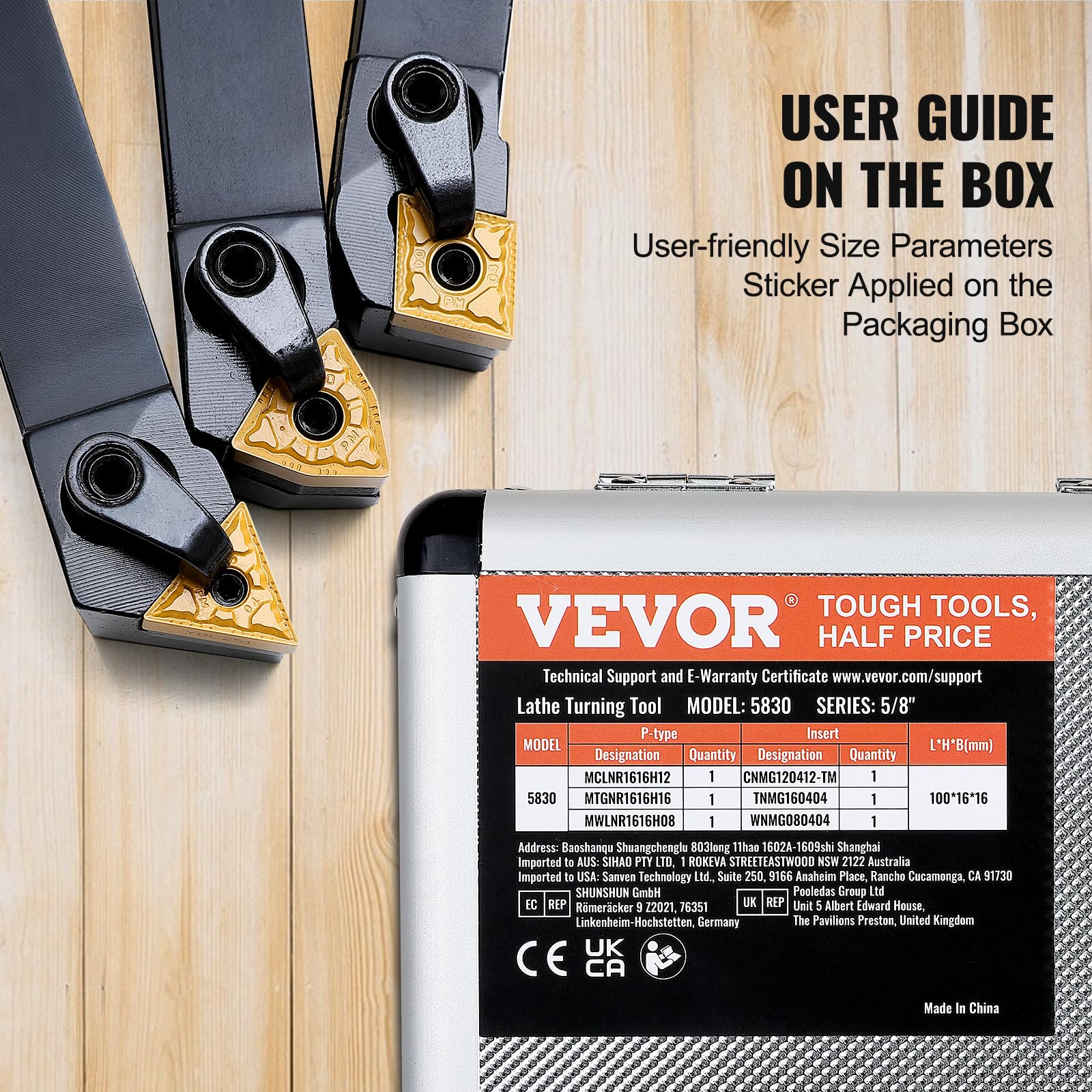 VEVOR Torno Herramienta de torneado 4 PCS Portaherramientas de Torno de Metal CNC 5/8" con Inserciones de Carburo Estañado Caja de Almacenamiento Kit de Herramientas para Tornear Ranurado