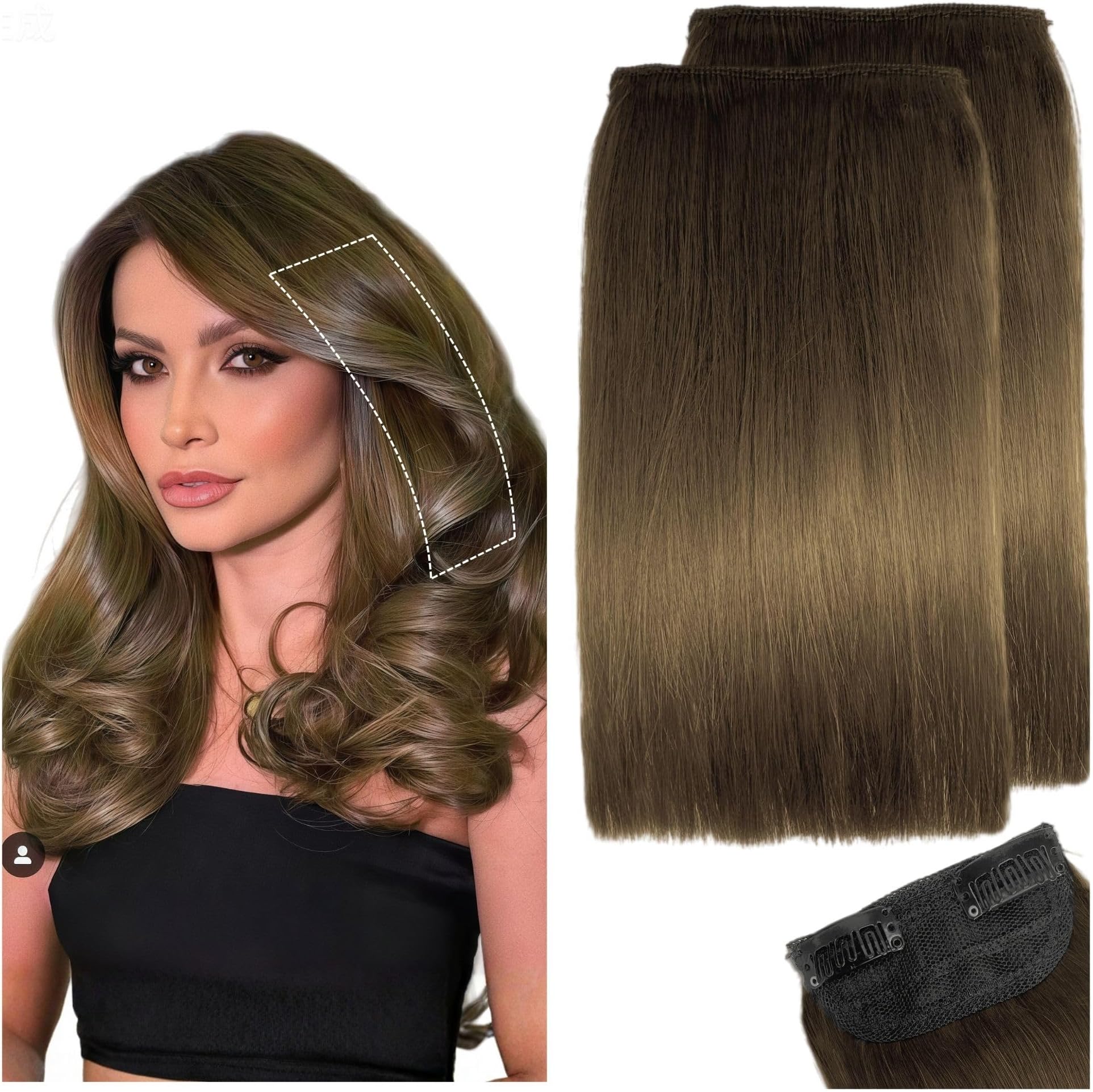 2 Pcs Short Hair Extensions, Real Hair Clip in Extensions Hair Human for Women 10 inch Medium Brown