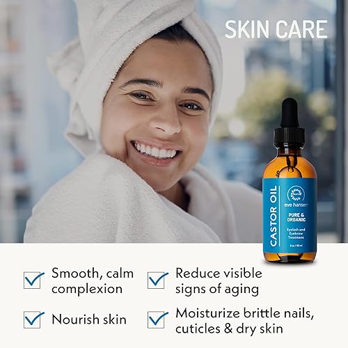 Miniatura 6 de Eve Hansen Aceite de ricino orgánico certificado por USDA, aceite portador puro para pestañas, cejas, cabello y piel con aplicador (2 onzas)