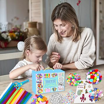 BNUZEIYI 2000 PCS Arts and Crafts Supplies for Kids All-in-1 Craft Kit with Pipe Cleaners Craft Box Set DIY Crafting Supply School Supplies Toys Gifts for Girls Boys Ages 4-6, 6-8, 8-12, Blue