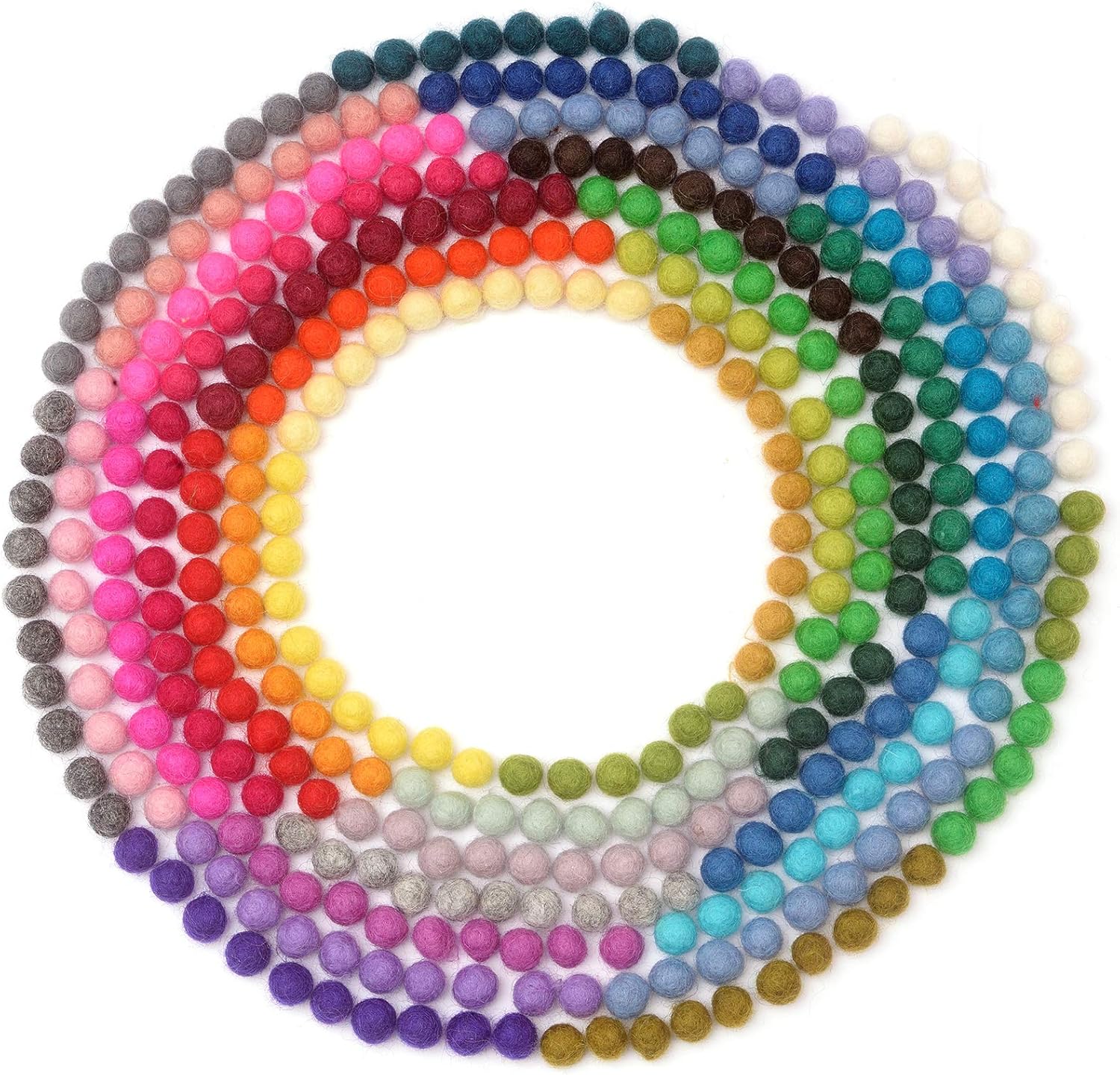 Glaciart One Felt Pom Poms, Wool Balls (400 Pieces) 1 Centimeter - 0.4 Inch, Handmade Felted 40 Color (Red, Blue, Orange, Yellow, Black, White, Pastel and More) Bulk Small Puff for Felting and Garland