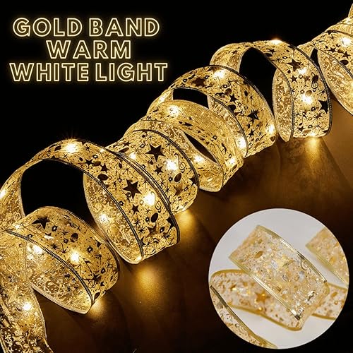 Miniatura 8 de LONGJIN Luces doradas para árbol de Navidad, cinta iluminada de 32.8 pies para árbol de Navidad y 100 luces LED, alambre de cobre, guirnalda de