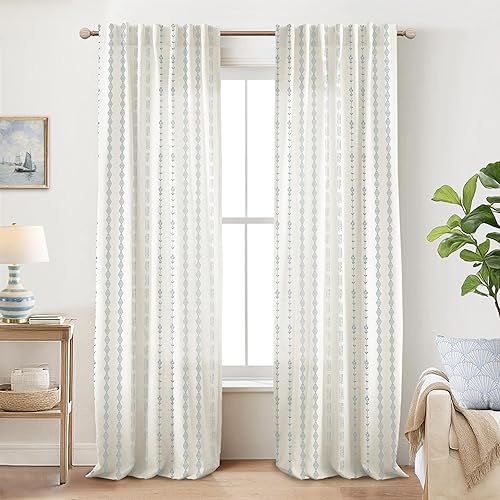 Light Blue Coastal Curtains for Bedroom Living Room Decor,Boho Cowgirl Floral Pattern Sheer Beach Farmhouse Linen Grandmillennial Grand Millenial Beachy Curtain Drapes 84 Inch Length 2 Panels Set