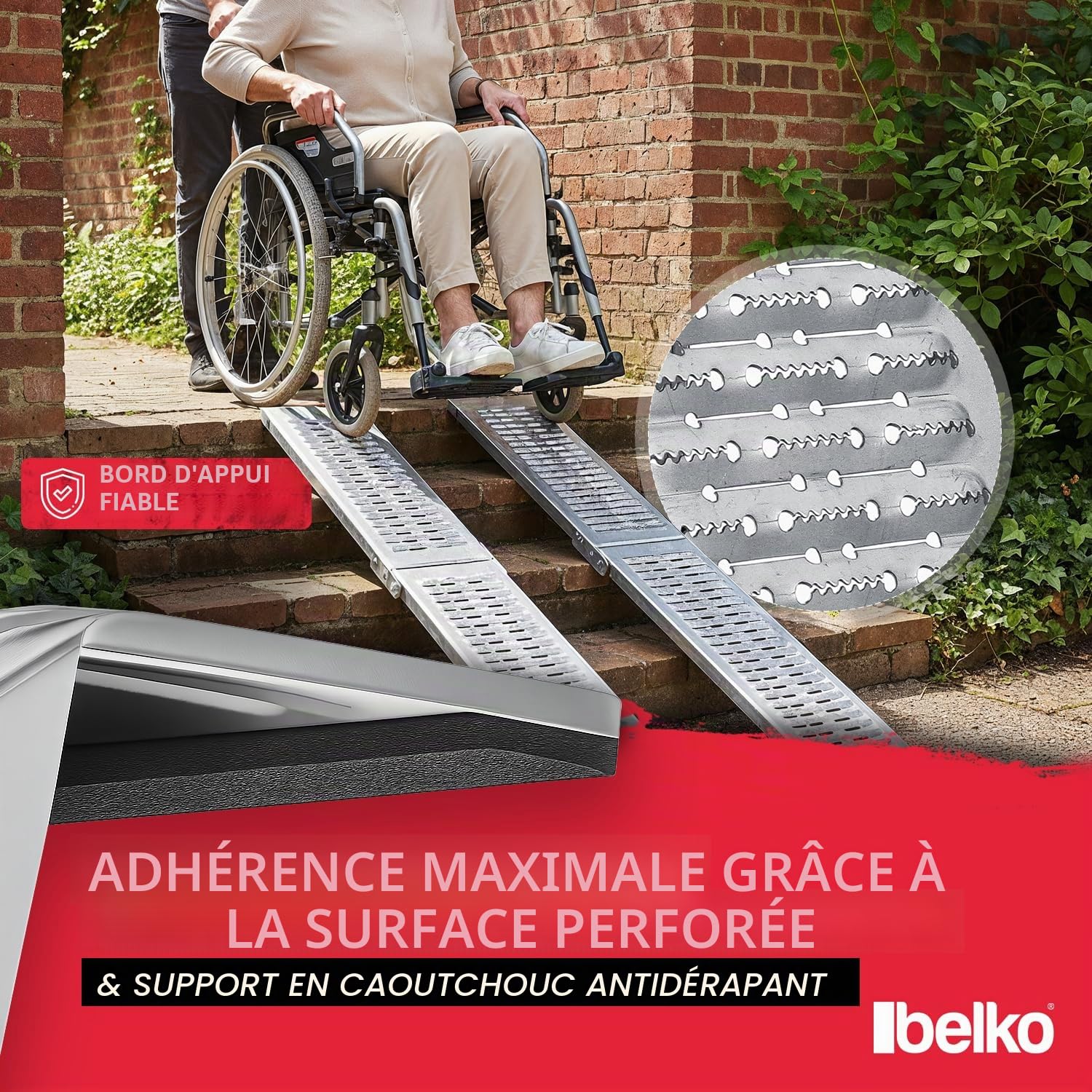 Belko® Lot de 2 rampes de chargement pliables, capacité de charge de 400 kg, 168 x 23 cm, pliables, en acier galvanisé, antidérapantes, perforées, pour voiture, moto, quad, ATV, remorque, rampe de
