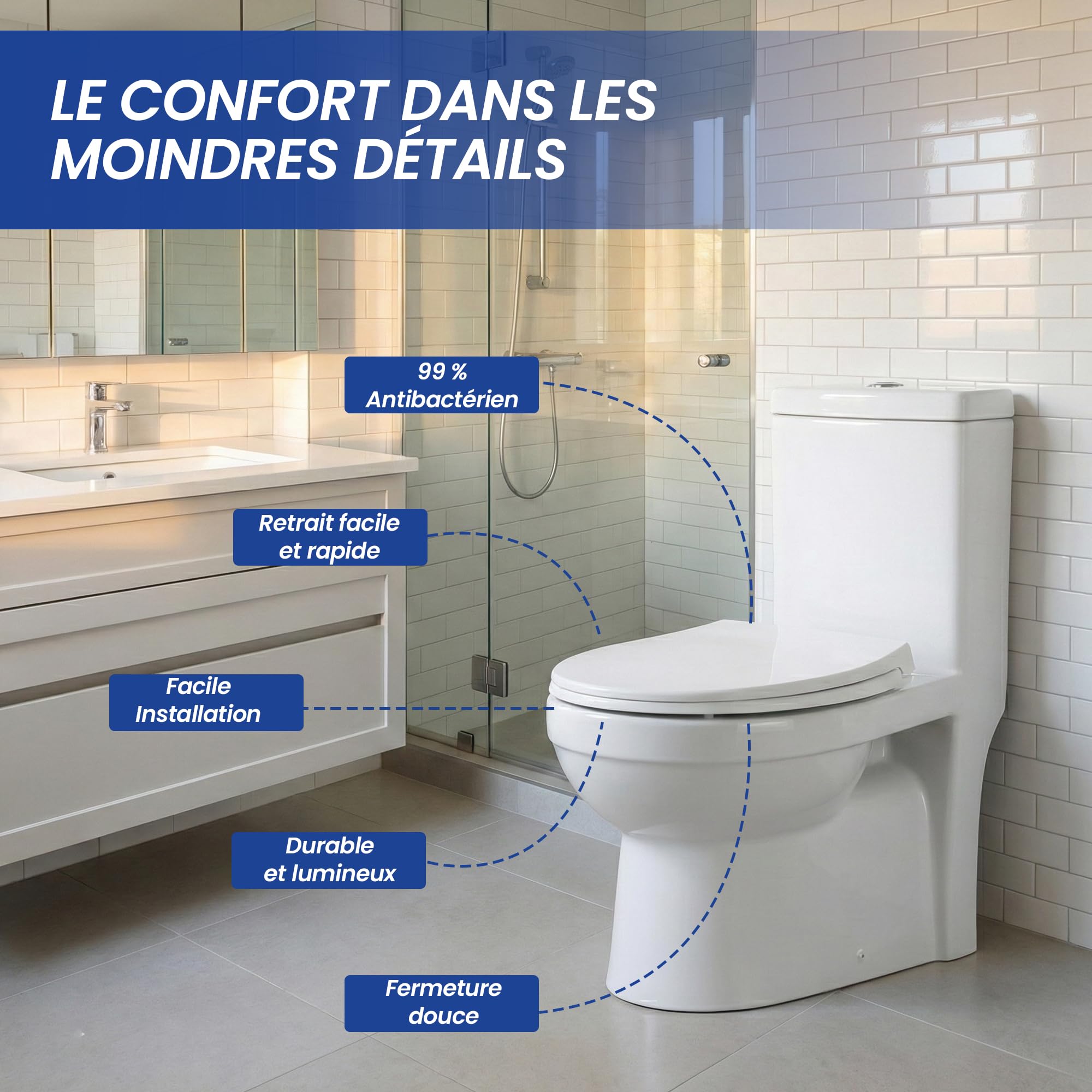 Abattant WC Familial avec Réducteur Enfant Intégré, Lunette de Toilette Forme O avec Siège Magnétique, Cuvette Toilette Adulte et Enfant 2-en-1, Charnière Réglable Démontage Rapide Blanc