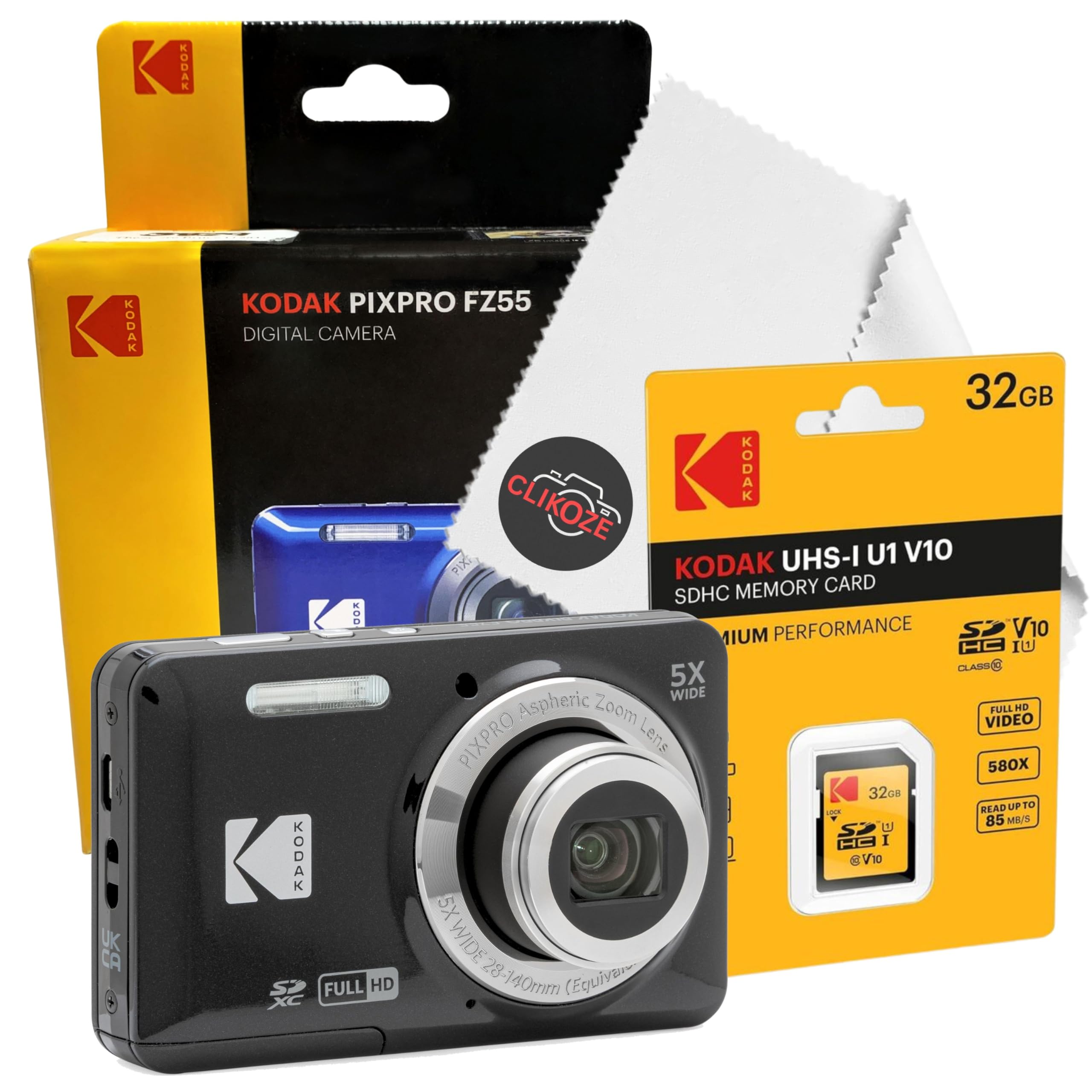 Digital Camera Set Bundle with Kodak Pixpro FZ55 Black Compact