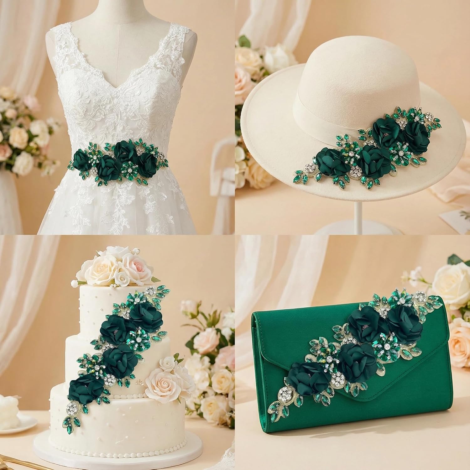 1 Piece 3D Floral Rhinestone Applique Patches for Prom Dresses,Handmade Bling Bling Flower Crystal Rhinestone Beaded Applique for Cloth Decoration, Sewn & Glue Dual-Use