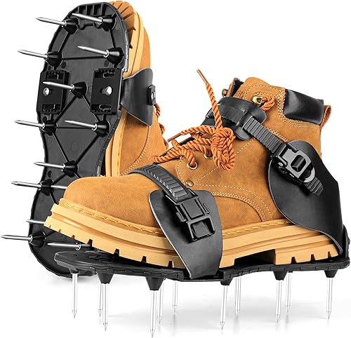 Yuepin Zapatos aireadores de césped para césped con hebilla de cinturón de bloqueo, zapatos de pico aireador de césped premontados mejorados, talla