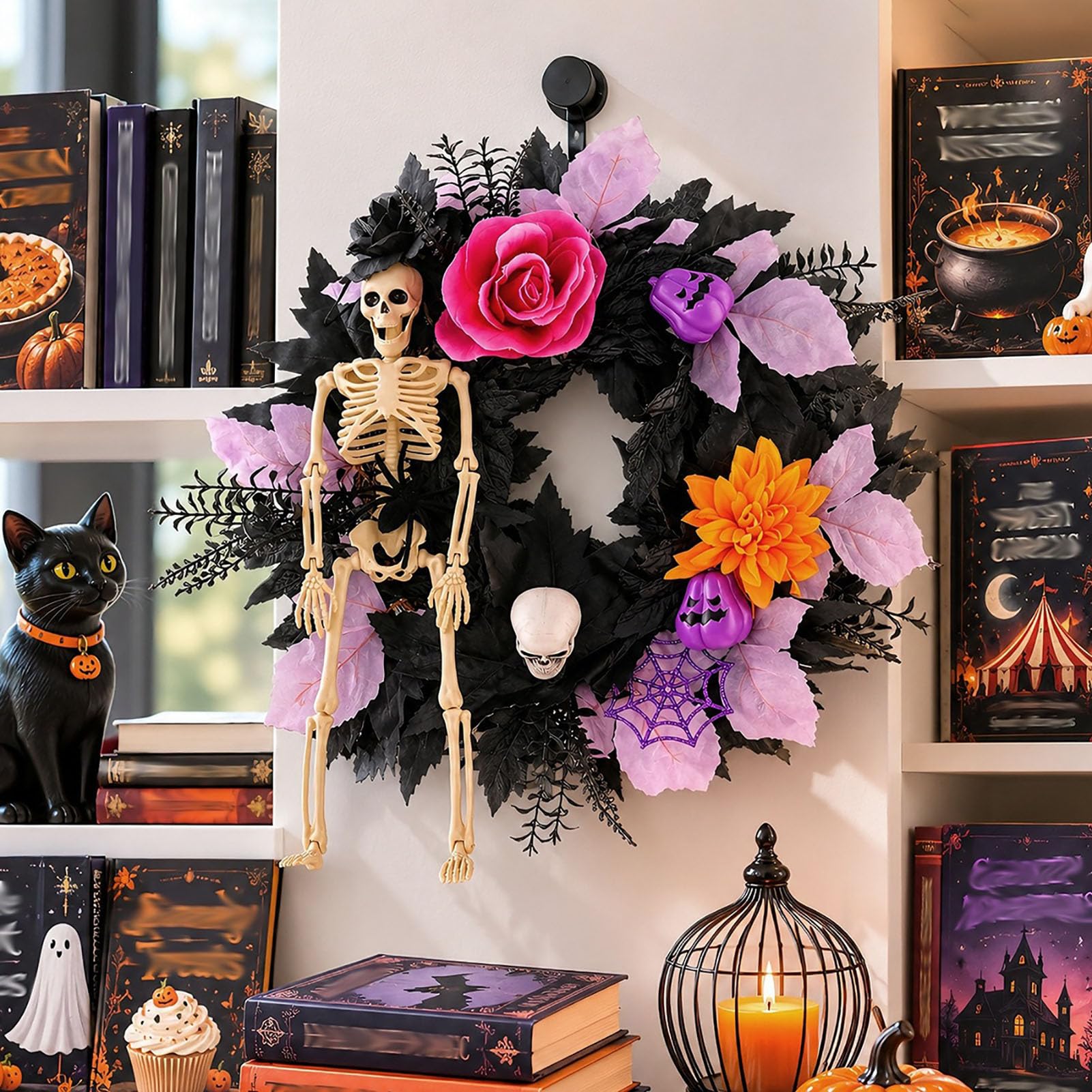 Wieniec Halloween z Figurką Szkieletu i Pajęczyną