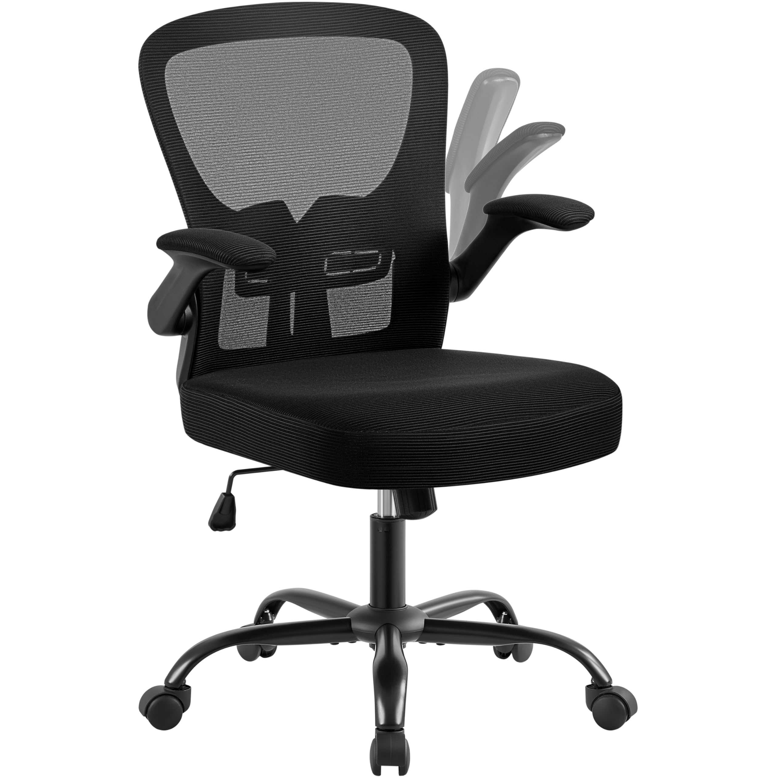 Yaheetech Bürostuhl mit hochklappbaren Armlehnen, Schreibtischstuhl mit erstellbaren Lendenwirbelstütze, Drehstuhl aus Mesh, Office Chair Ergonomic, Wippfunktion, höhenverstellbar Schwarz