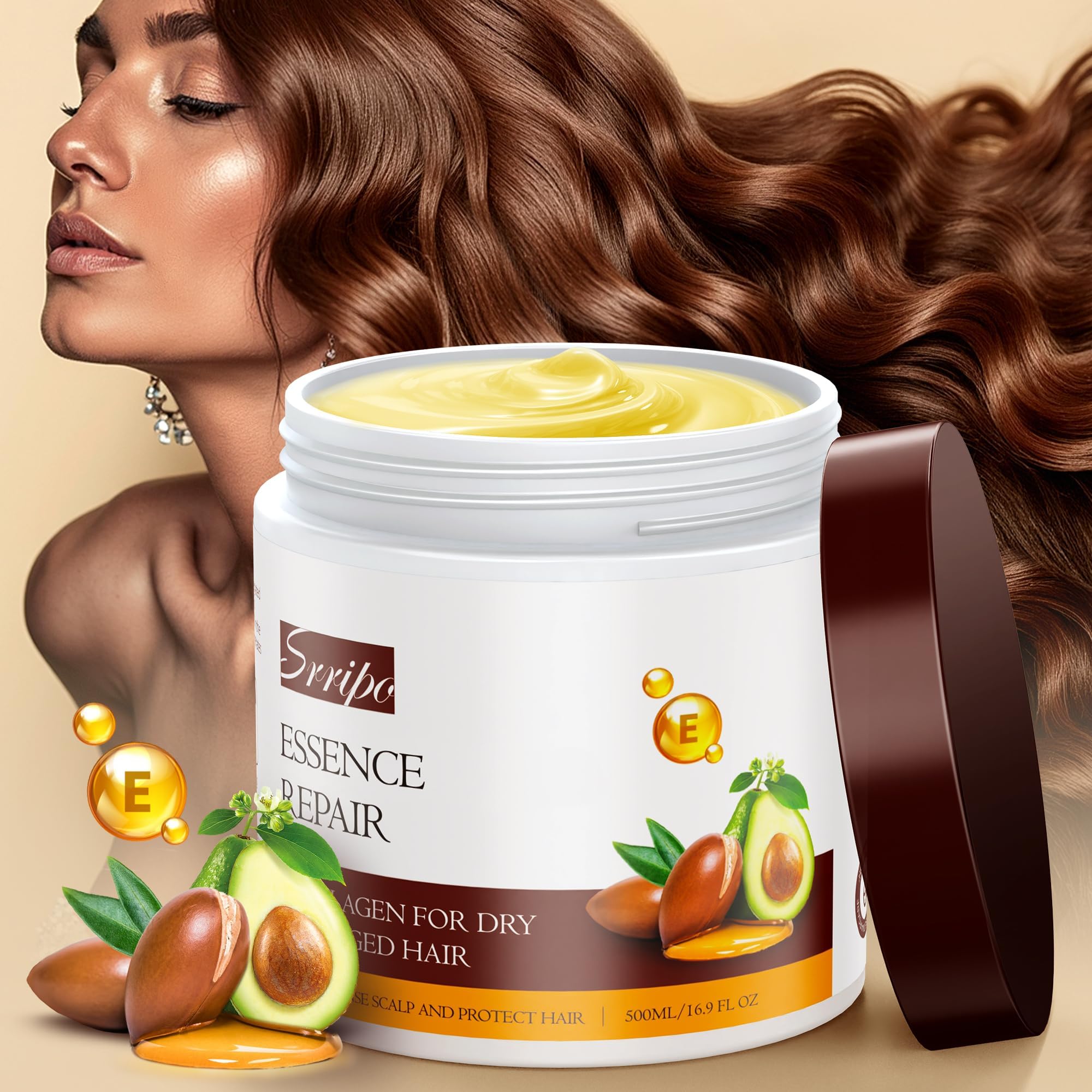 Collagen Hair Mask for Deep Conditioning, Keratin Hair Treatment with 4 Hydrolyzed Proteins, Moroccan & Avocado Oils Conditioner for Nourish, Calendula Gentian Extracts Care Dry & Damaged Hair 16.9 OZ