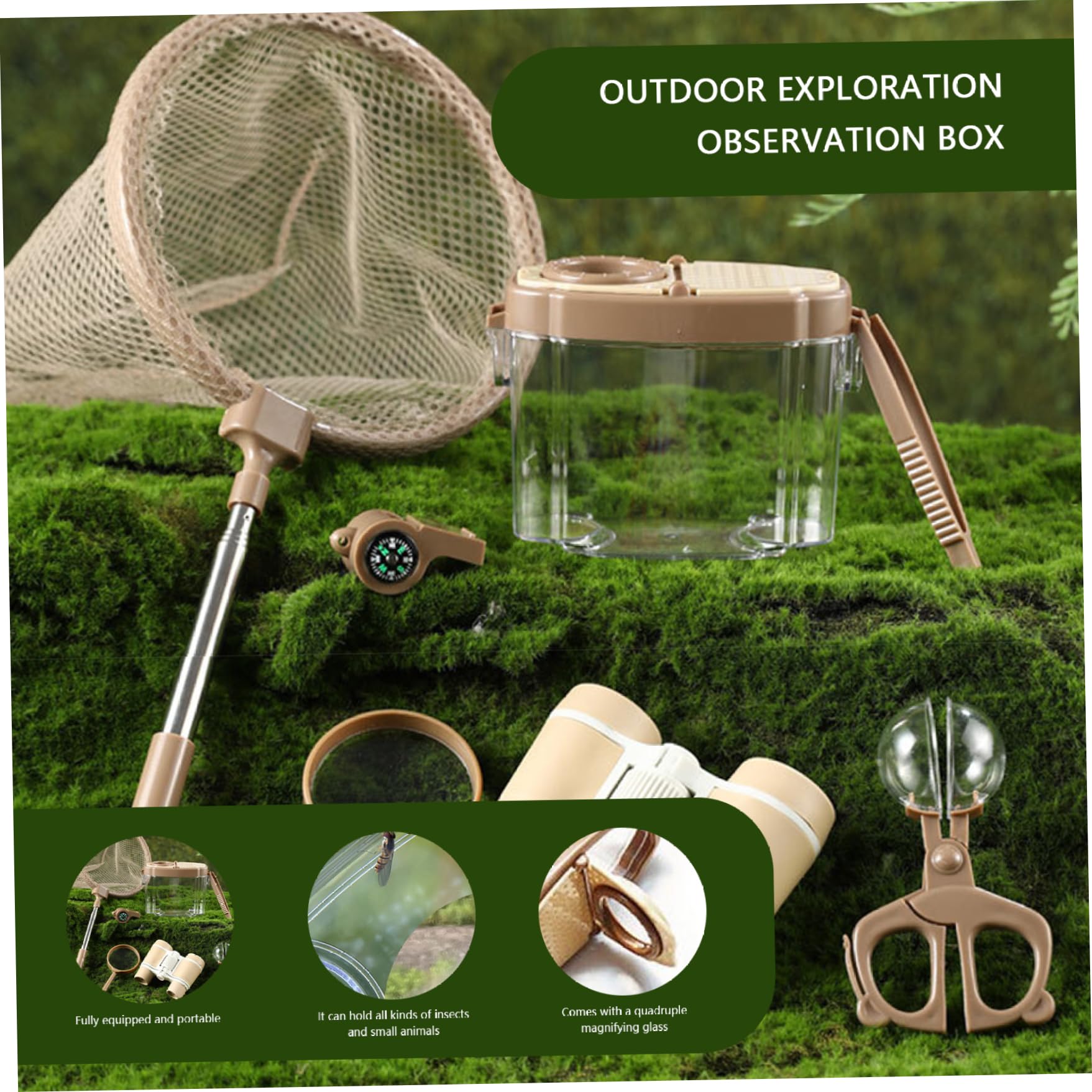 Red de Mariposas, atrapamariposas para niños, 7 Piezas/Juego, Kit Educativo con Lupa, Pinzas, Silbato, Red, telescopio y Clip, Juguetes al Aire Libre para niños