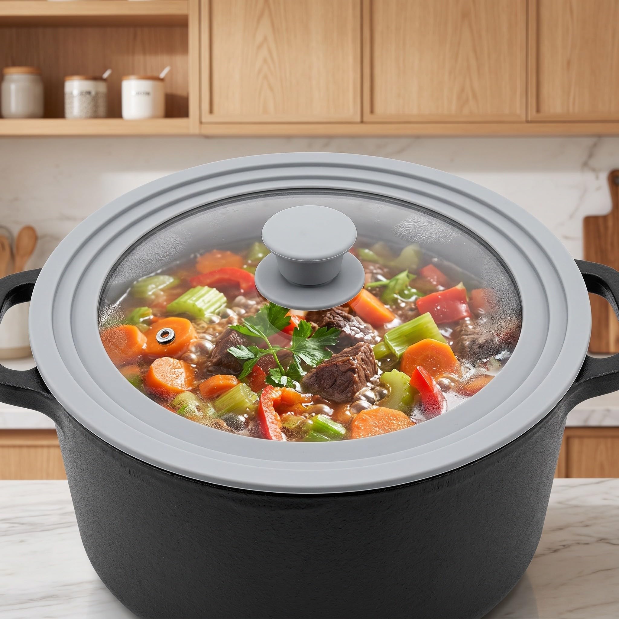 OUNONA Coperchio universale per pentole, padelle e casseruole - Coperchio in vetro temperato antigoccia da 33 cm con bordo in silicone - di ricambio resistente al calore per pentole e padelle da