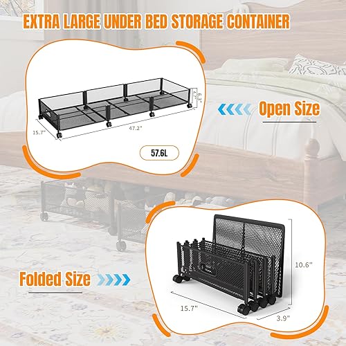 Miniatura 2 de Almacenamiento debajo de la cama con ruedas  47.2 pulgadas90 libras58.6 L  Paquete de 2 contenedores plegables debajo de la cama  Cajones de