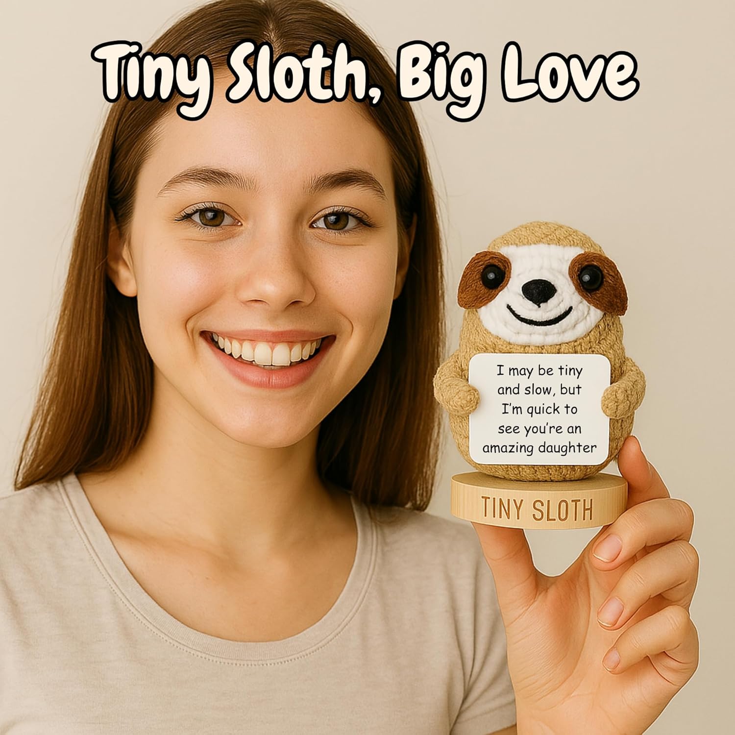 Gifts for Daughter - Tiny Crochet Sloth Collectible Figurine with 30 Encouraging Messages - Emotional Support Desk Decor for Teenage Girl or Adult Stepdaughter - Christmas or Birthday Gift from Mom - Image 8