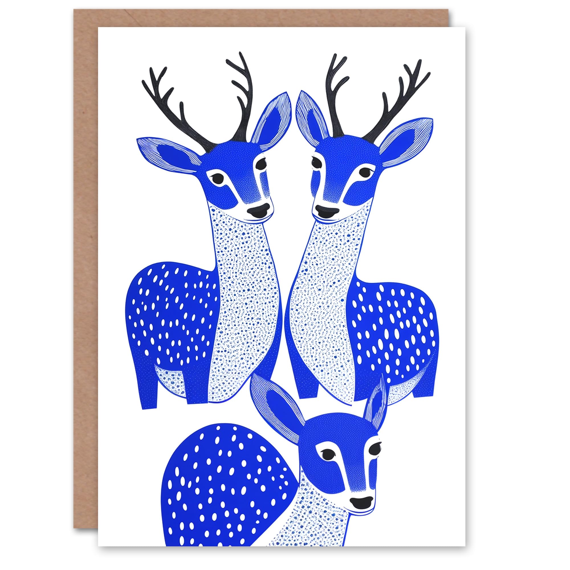 Wee Blue Coo Greeting Card Reindeer Family Bright Blue Modern Folk Art Blank For Him Or Her Art Xmas Christmas Card