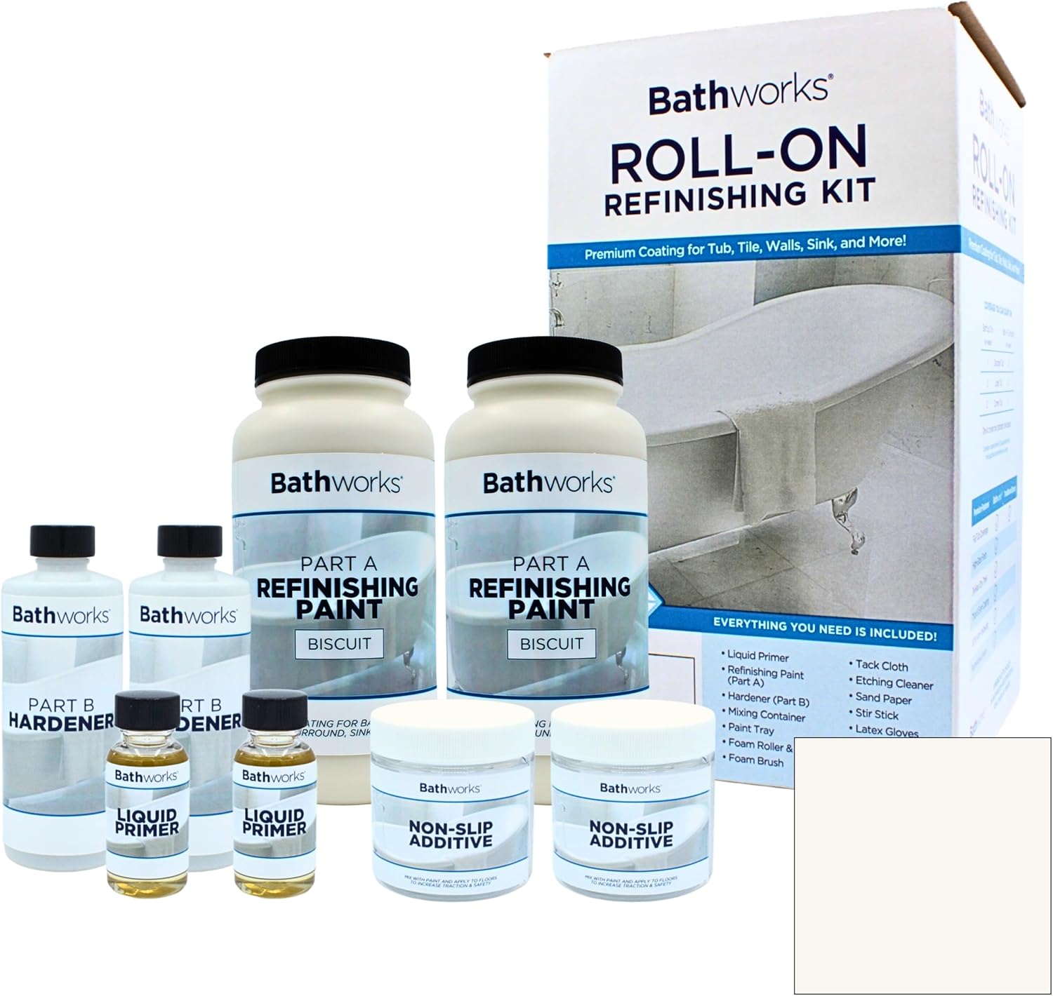 Bathworks Bathtub Refinishing Kit: 2 Pack Combo - Includes 2 Roll-On Kits w. Non-Slip (Biscuit)