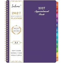 2027 Daily Planner - 2027 Appointment Book, Hourly Planner 2027, JAN 2027 - DEC 2027, 9" x 11", Monthly Tabs, Hourly Interval, Spiral Bound