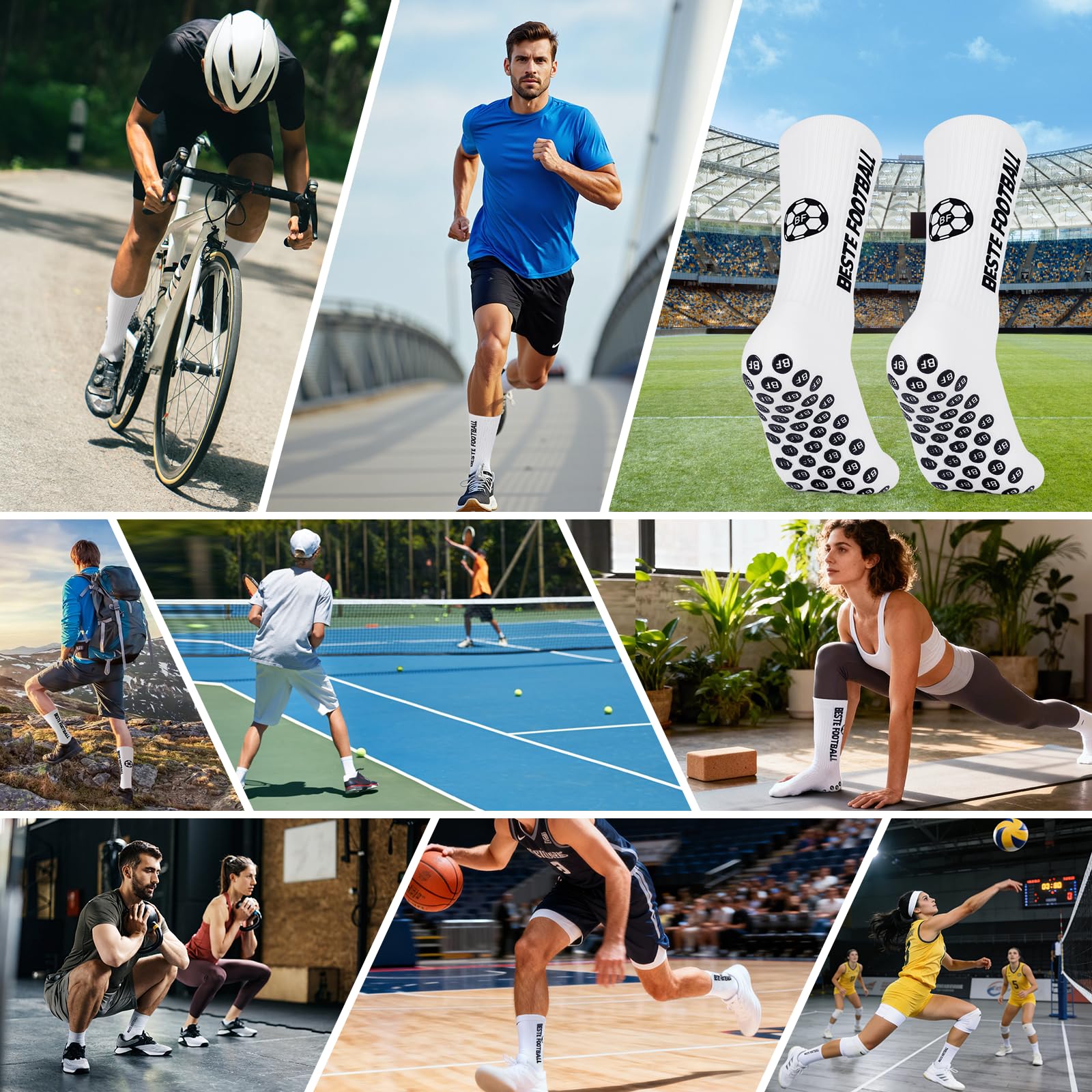 3 Pares Calcetines Futbol Antideslizantes 35-38 39-42 43-46, Non-Slip Football Socks para Hombre Mujer & Niños, Transpirable & Absorbe Sudor Grip Socks Football para Baloncesto Tenis
