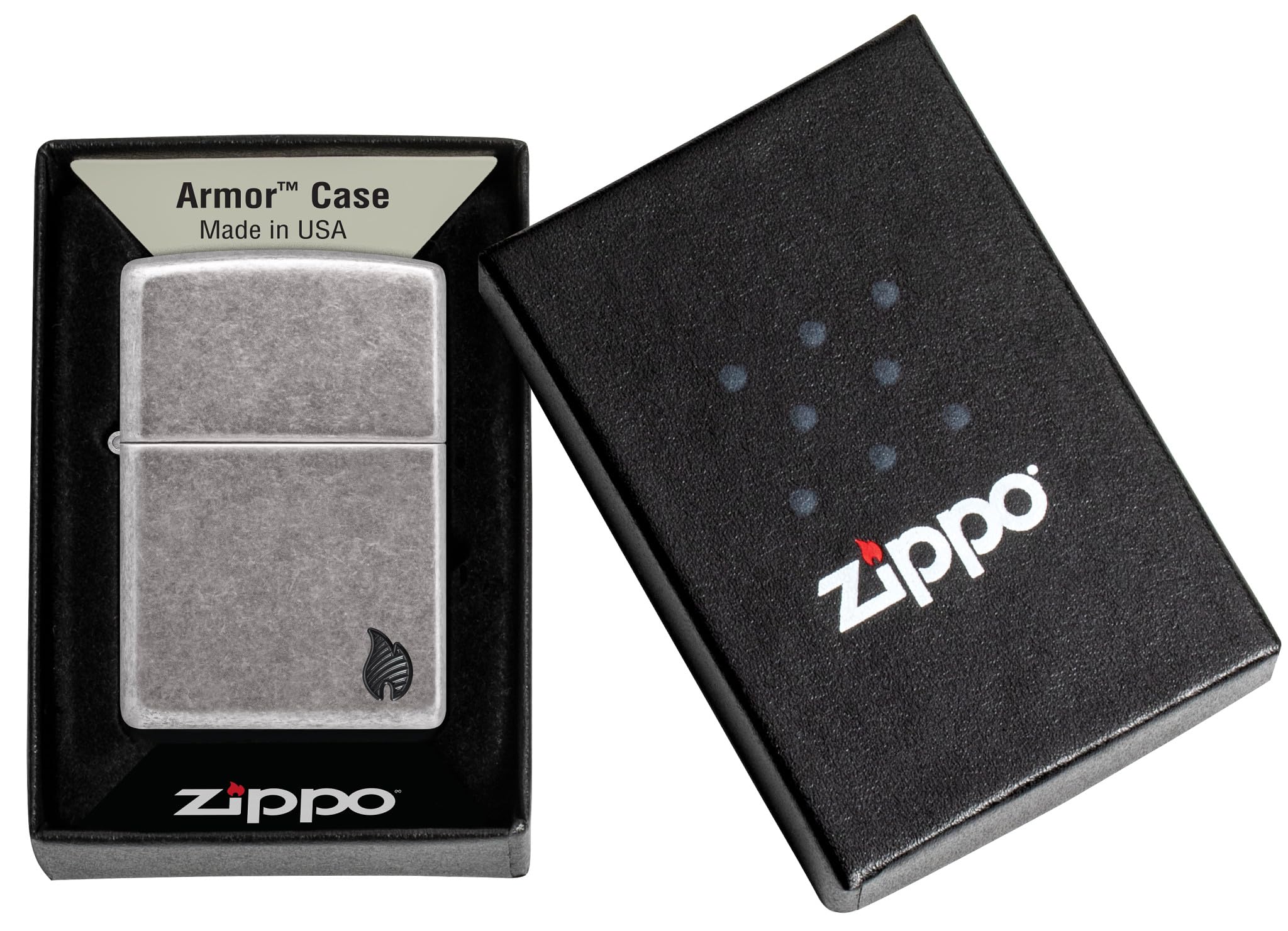 Zippo Armor Series Flame Deep Carve Sturmfeuerzeug Antikes Silber Nachfüllbar Windfest Made in USA