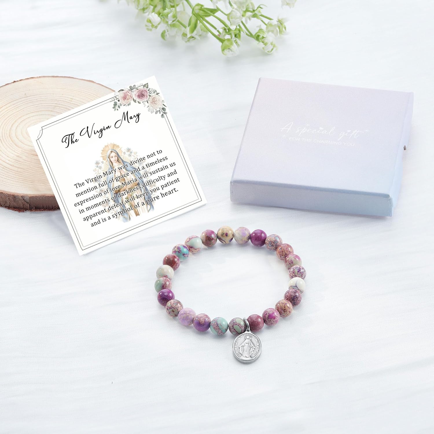 MollyQueen Virgin Mary Rosary Bracelet for Women Catholic Gifts Virgin Mary Bracelet Natural Stone Jewelry Gifts - Image 6