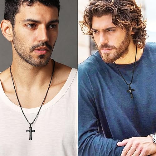Miniatura 2 de Collar de cruz para hombre, colgante de cruz de acero inoxidable para hombre, collar de cadena de cruz de 22 pulgadas, 24 pulgadas, collar de cruz
