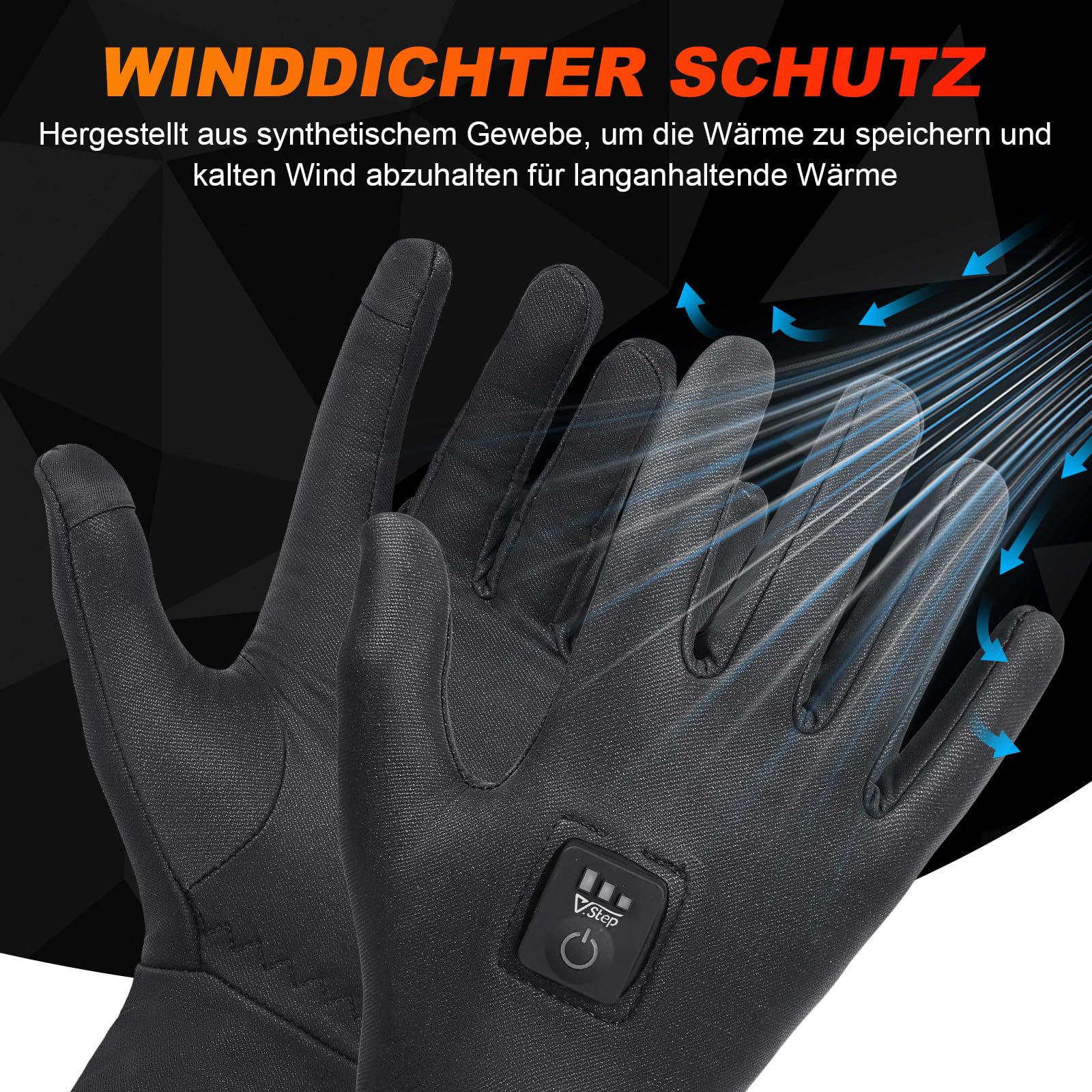 V.Step Beheizbare Handschuhe Herren Damen，Wiederaufladbar beheizte Handschuhe Dünne mit 7.4V Akku Touchscreen Winddicht, Winter Wärmende handwärmer für Ski Fahrrad Snowboard Outdoor S