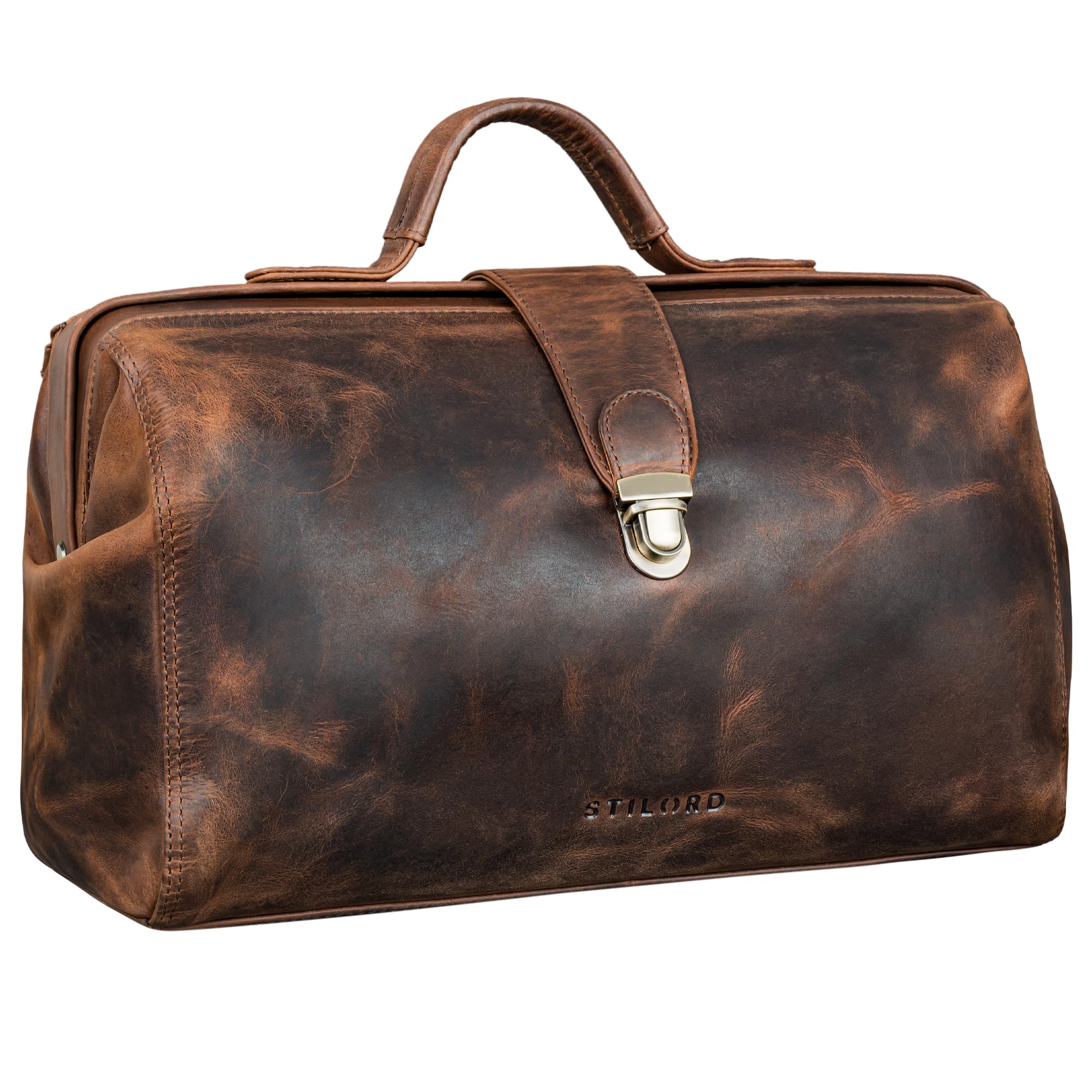 STILORD Percy Mallette Doctor Vintage en Cuir Véritable - Sac de Médecin d'affaires à Main pour Visite à Domicile Couleur:Marron Moyen