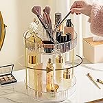 Aveniee 360 Rotating Makeup Organizer for Vanity, Upagraded Perfume Skincare Bathroom Counter Organizers with Brush Divider, Two Tier Spinning Lipstick Cosmetic Lotion Storage,White