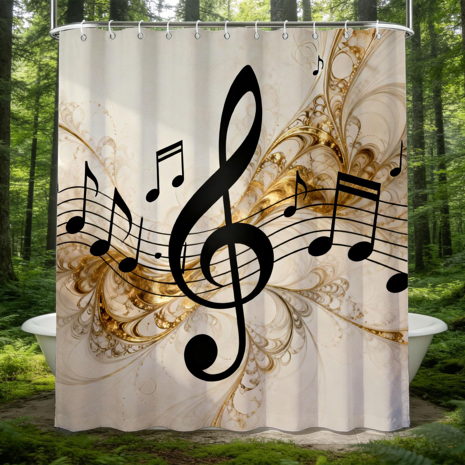 Hongduo 3D Musical Notes Shower Curtain for Stalls Bathtubs Modern Artistic Style Bathroom Decor Shower Curtain Set Polyester Fabric Waterproof 120x180cm/48X71 Inch with Hooks