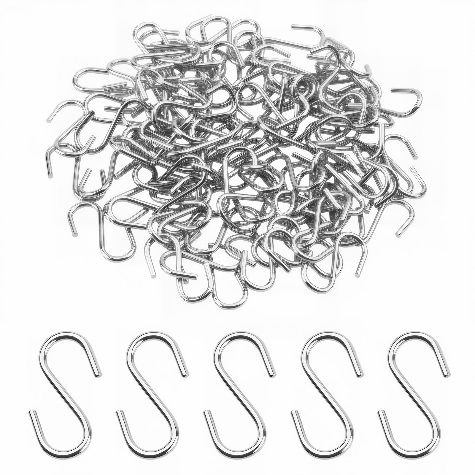 S Hooks 304 Stainless Steel S Hooks Set of 100 Heavy Duty S Hooks for Hanging Keys, Jewellery, Lightweight Bags and Decorations, Convenient and Easy to Use