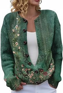 Women's Floral Print Button Down Cardigan Sweater Long Sleeve Lightweight Fall Winter Trendy Outerwear Outfits