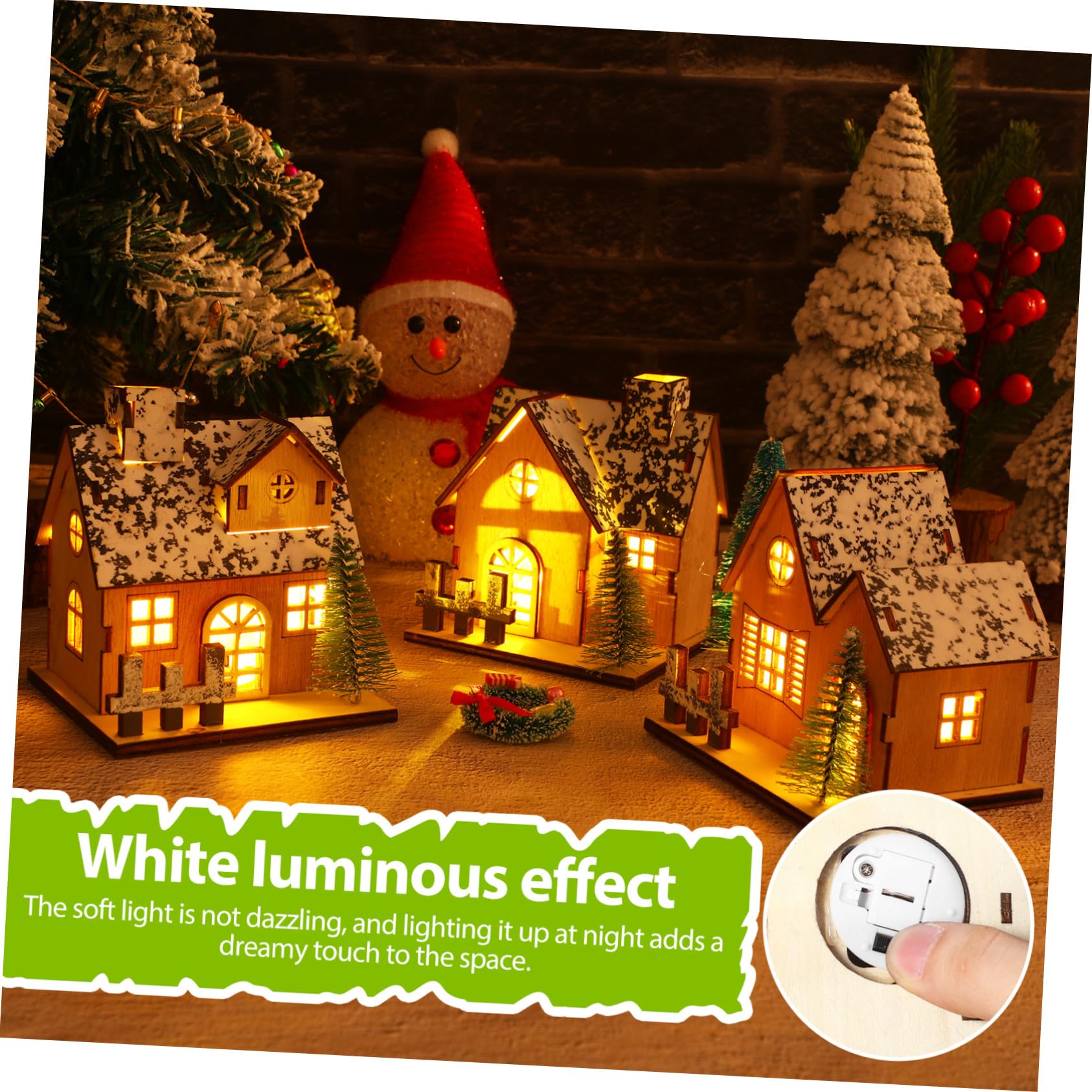 Hohopeti 3pezzi Casetta di Legno Natalizia Luci LED Villaggio di Case di Natale Decorazione per Casa di Natale in Legno