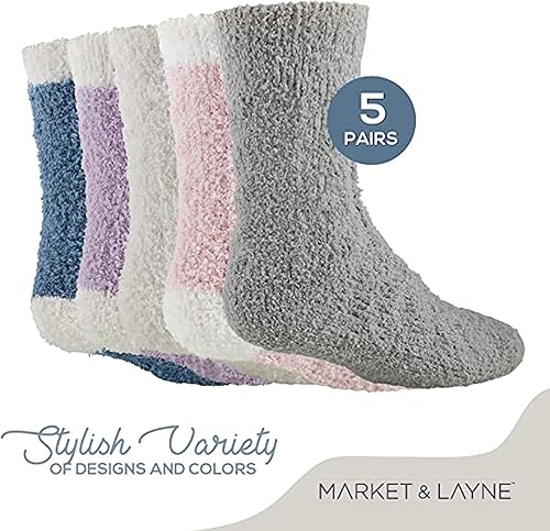 Miniatura 3 de Market & Layne Lindos calcetines mullidos para mujer, calcetines de invierno acogedores para dormir, esponjosos, cómodos, suaves, cálidos, 5 pares