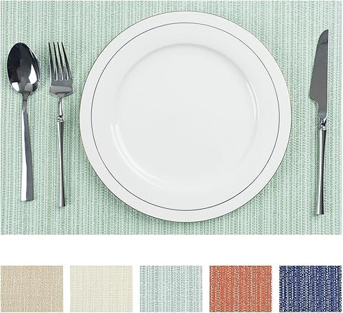 Miniatura 17 de AHHFSMEI - Juego de 8 manteles individuales para mesa de comedor, manteles de vinilo tejido de plástico, antideslizantes, con aislamiento térmico,