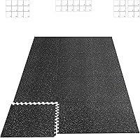 HAPBEAR 0.56" Thick 12-Pack 48 Sq Ft Interlocking Exercise Mats - Rubber Top EVA Foam Gym Tiles for Treadmill & Hardwood Floor Protection