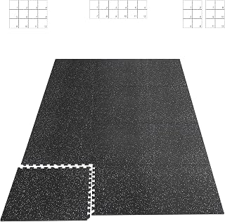 HAPBEAR 0.56" Thick 12-Pack 48 Sq Ft Interlocking Exercise Mats - Rubber Top EVA Foam Gym Tiles for Treadmill & Hardwood Floor Protection
