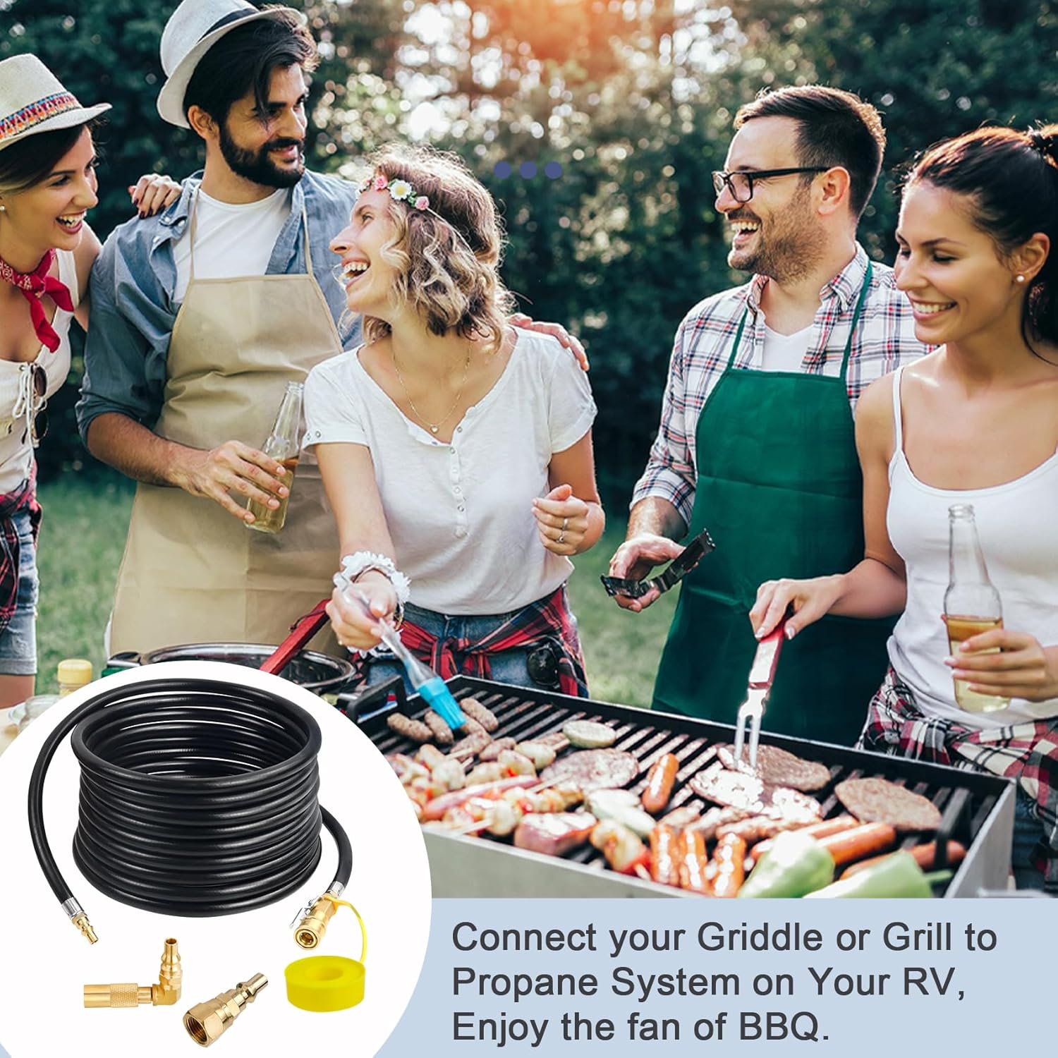 Iococee Upgraded 24FT RV Quick Connect Propane Hose for RV to Grill, Low Pressure Quick Connect Propane Hose with Elbow Adapter for 17" and 22" Blackstone Griddles/Grills