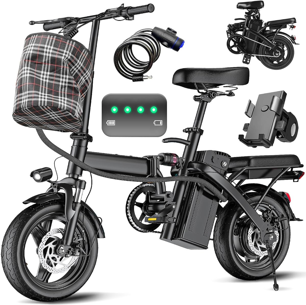 Electric Bike for Adults Teens, Folding E-Bike,Commuter City Foldable ebike with 560W Motor 48V 10Ah Battery, 24MPH 3-Level Pedal Assist, Dual Disc Brakes,14" Compact Electric Bicycle with Pedals 1