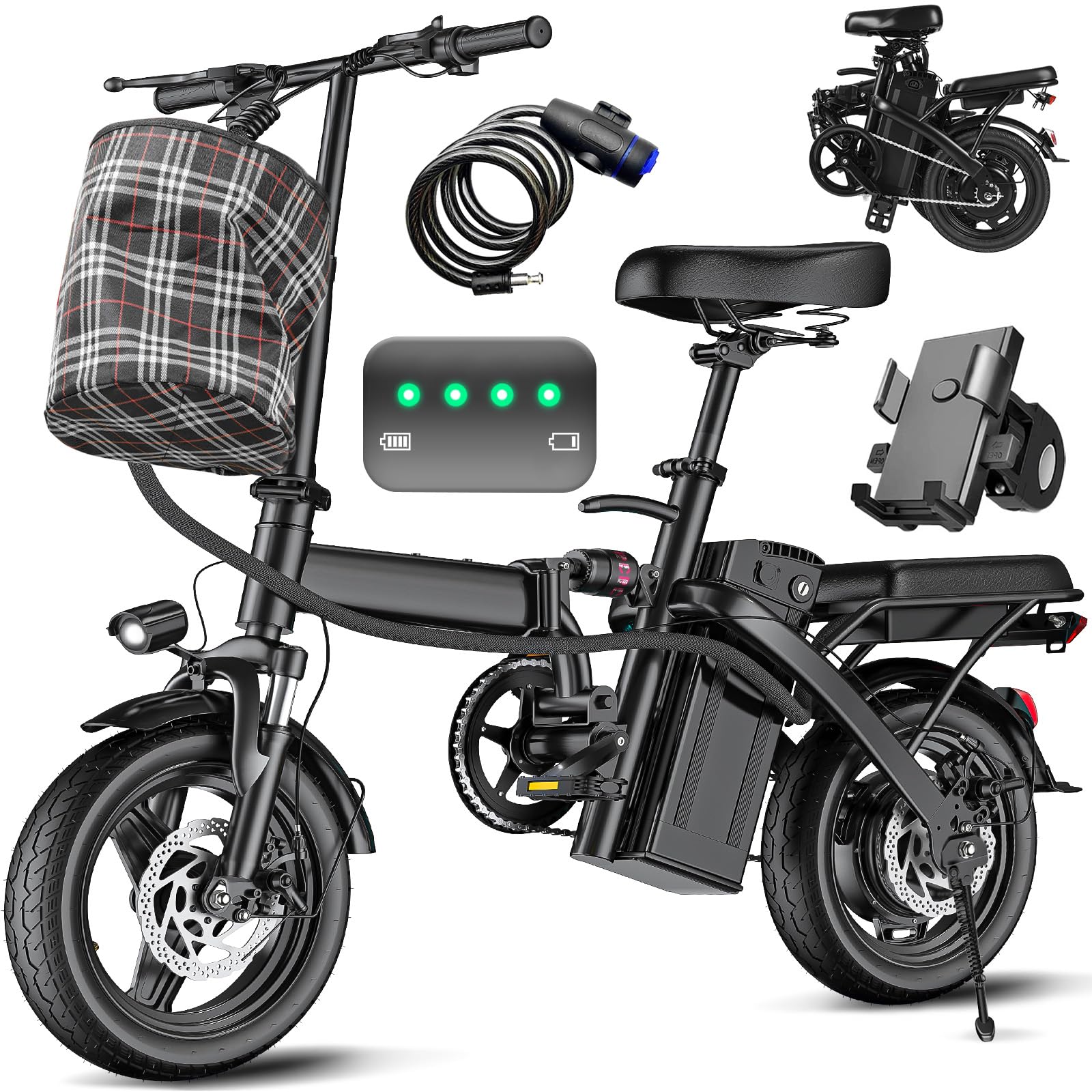 Electric Bike for Adults Teens, Commuter City Folding ebike with 560W Motor and 48V Battery, 24MPH 3-Level Pedals Assist, Dual Disc Brakes,14" Compact Foldable Electric Bicycle with UL 2849 Certified