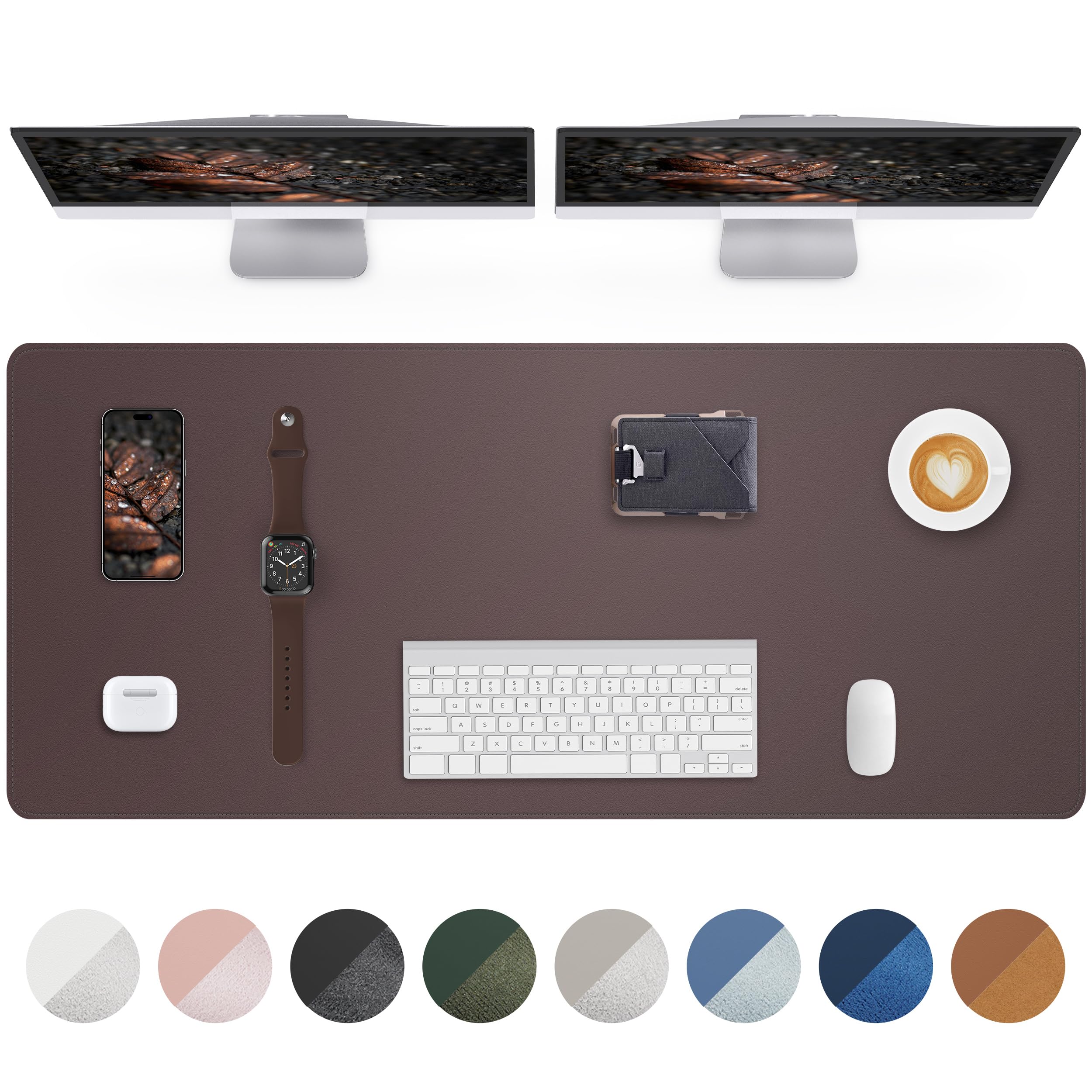 AFIING Leather Desk Mat Protector, Non-Slip PU Leather Desk Pad, Waterproof Mouse Mat & Desk Blotter for Office, Home & Study, Easy Clean Laptop Desk Cover (120 x 43 cm, Coffee)