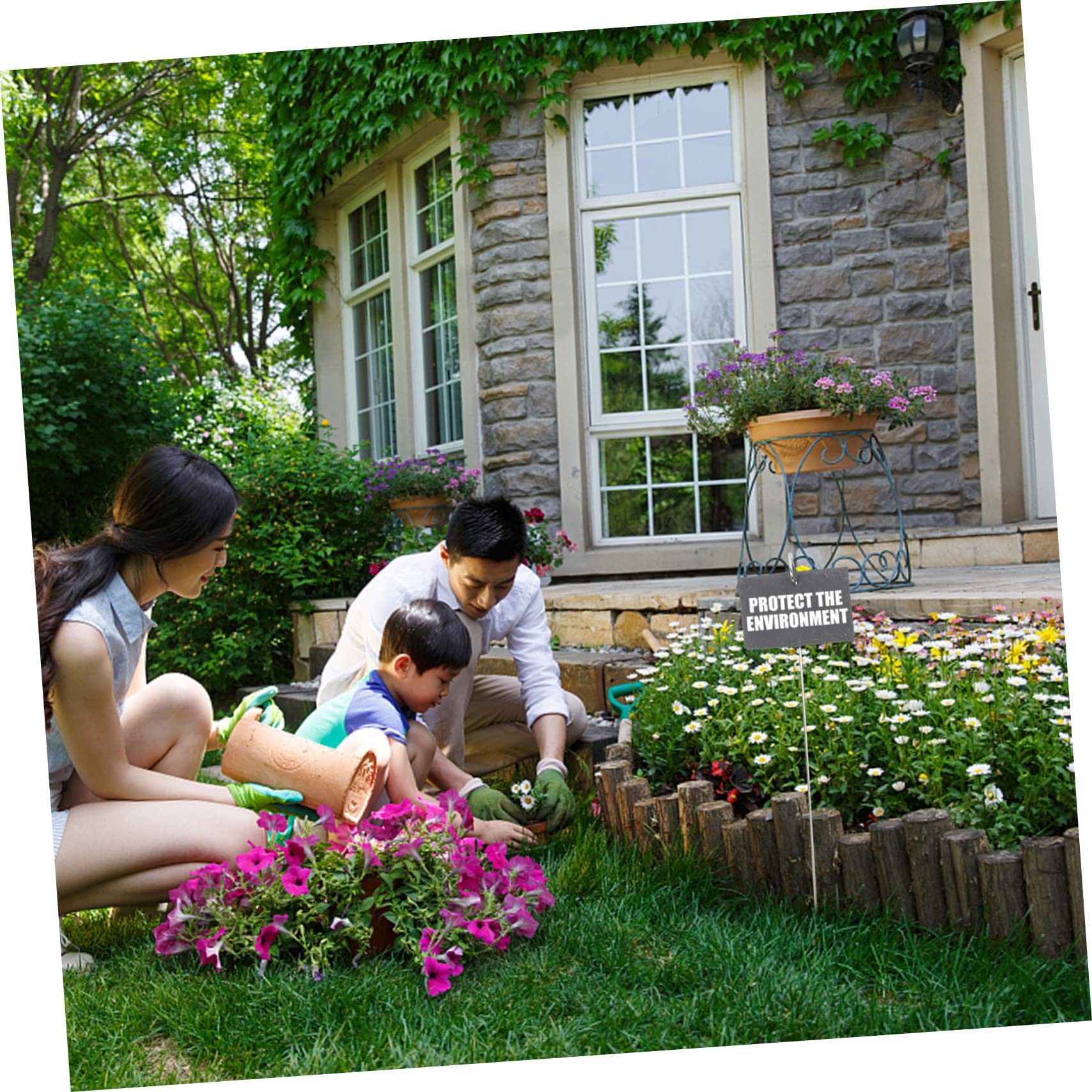 HANABASS Étiquettes pour Piquets de Jardin en Fer et Pierre Noir, Marqueurs Écriture Facile, Forme Simple et Décorative pour Classification Plantes et Fleurs en Extérieur