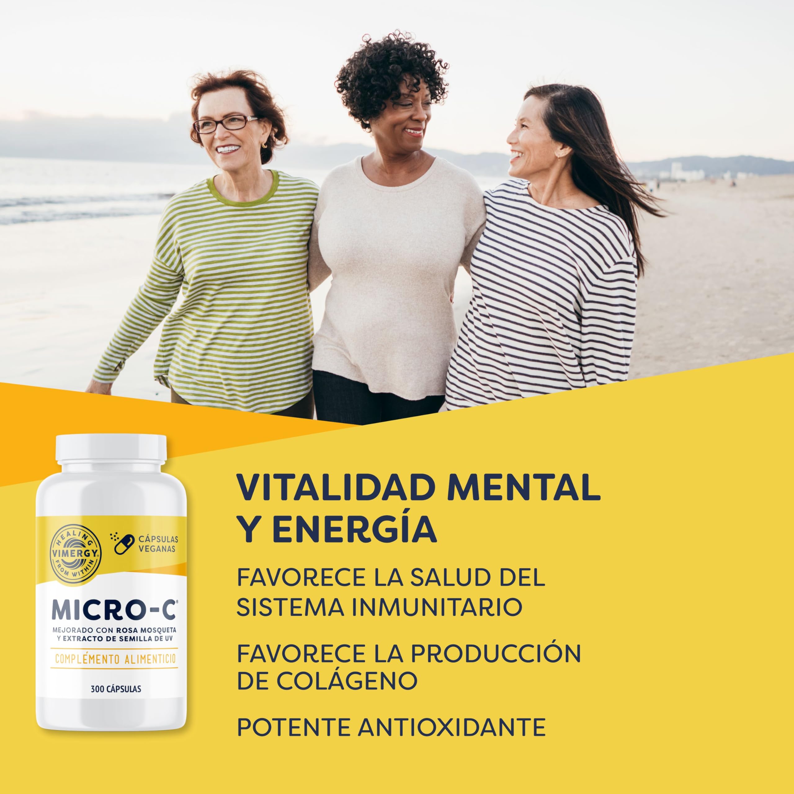 Vimergy Micro-C Vitamina C Cápsulas – 300 Dosis de Prueba – Vitamina C 500mg en Forma Menos Ácida – Escaramujo – Ayuda al Sistema Inmunológico y Musculoesquelético - Sin Gluten - Kosher - Vegano